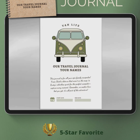 Personalized Van Life RV travel journal and custom camping logbook to track road trips, campsites, and memories. This RV life trip planner and adventure log makes a thoughtful gift for couples, retirees, and campers. A unique travel memory book and camping gift idea for Vanlife RV enthusiasts.