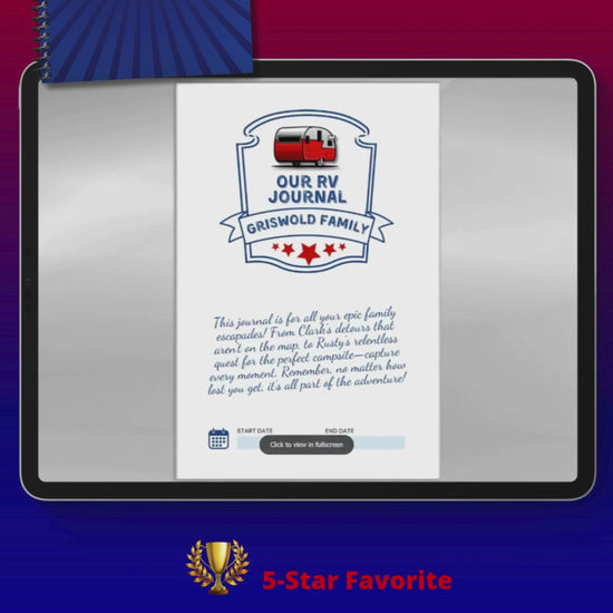 This RV travel journal and personalized road trip log book is perfect for RVers, campers, and motorhome owners who want to capture every adventure. Featuring detailed RV trip planner pages, campground logs, packing lists, checklists, and campsite trackers, this unique RV journal makes an ideal gift for couples, retirees, and anyone living the full-time RV lifestyle. Keep your memories organized and preserved in this custom RV log book designed for unforgettable road trips across the USA.