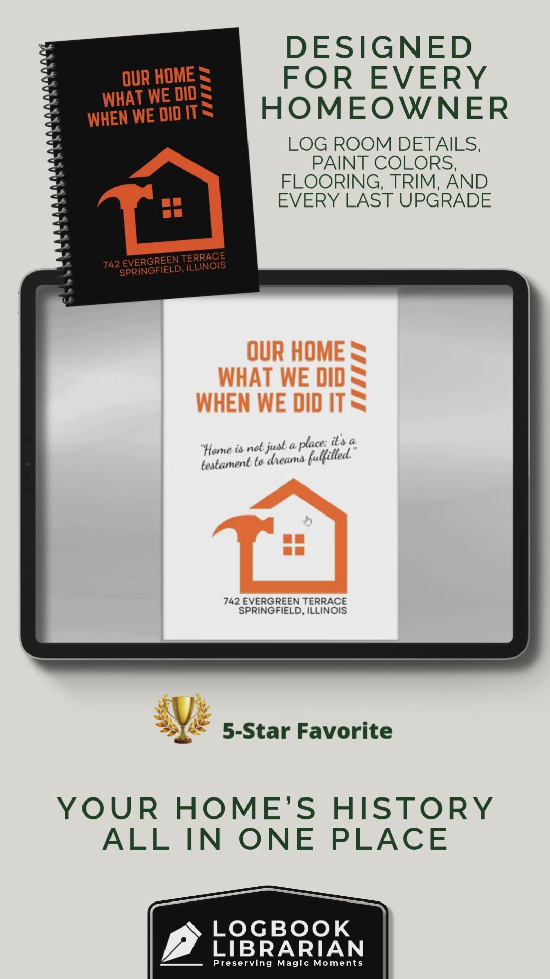 home maintenance log, home repair journal, home improvement tracker, house project planner, maintenance checklist, diy home planner, renovation planner, appliance log book, house repair tracker, track home repairs, new homeowner gift, housewarming book, real estate closing gift, spiral home log, house project log, custom home binder, home binder book, homeowner gift, new home gift, gift for homeowner, first time homeowner, household planner, appliance tracker,