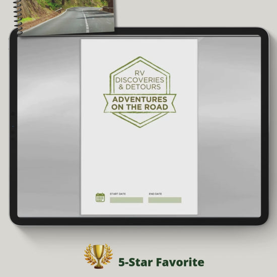 RV travel journal and camping logbook to track road trips, campsites, and memories. This RV life trip planner and adventure log makes a thoughtful gift for couples, retirees, and campers. A unique travel memory book and camping gift idea for RV enthusiasts.