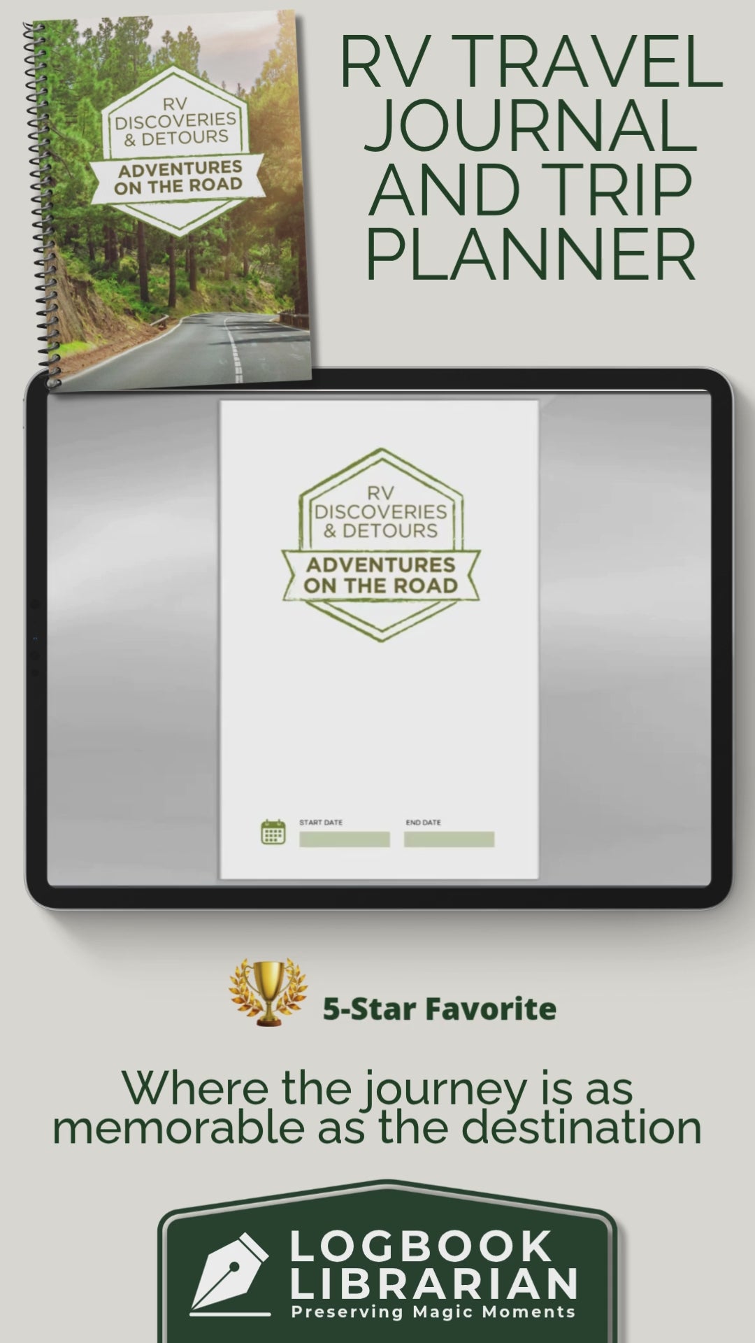 RV travel journal and camping logbook to track road trips, campsites, and memories. This RV life trip planner and adventure log makes a thoughtful gift for couples, retirees, and campers. A unique travel memory book and camping gift idea for RV enthusiasts.