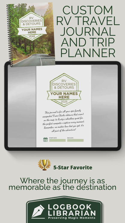 Personalized RV Travel Journal – Custom Camper Logbook with Checklists & Expense Tracker
