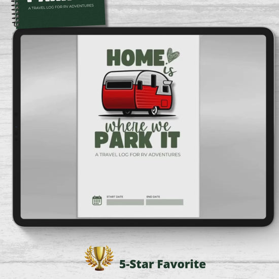 This RV travel journal and personalized road trip log book is perfect for RVers, campers, and motorhome owners who want to capture every adventure. Featuring detailed RV trip planner pages, campground logs, packing lists, checklists, and campsite trackers, this unique RV journal makes an ideal gift for couples, retirees, and anyone living the full-time RV lifestyle