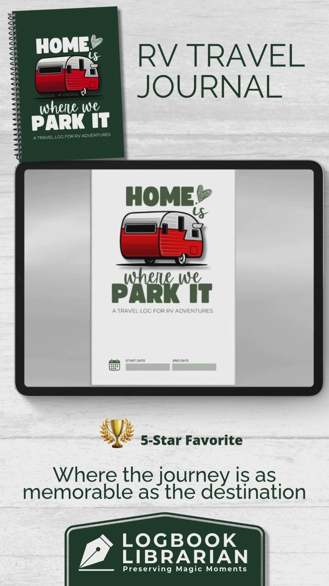 This RV travel journal and personalized road trip log book is perfect for RVers, campers, and motorhome owners who want to capture every adventure. Featuring detailed RV trip planner pages, campground logs, packing lists, checklists, and campsite trackers, this unique RV journal makes an ideal gift for couples, retirees, and anyone living the full-time RV lifestyle