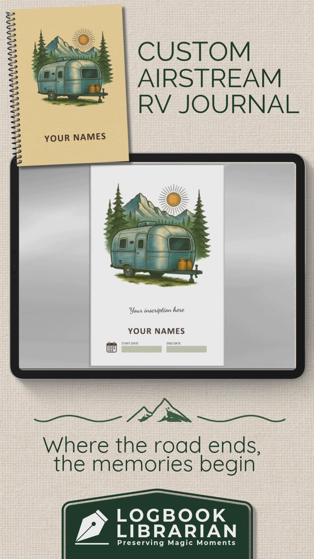 Capture every adventure in style with this Airstream RV Journal and Camping Logbook. Easily record campsite details, track mileage, plan meals, and document every RV trip. Thoughtfully designed with vintage-inspired details, this travel trailer memory book is the perfect keepsake for Airstream owners, full-time RVers, and camping enthusiasts who believe every mile is worth remembering.