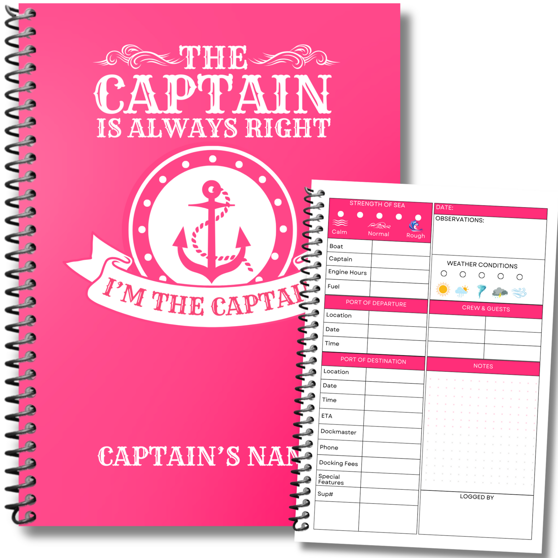 boat captain log book pink