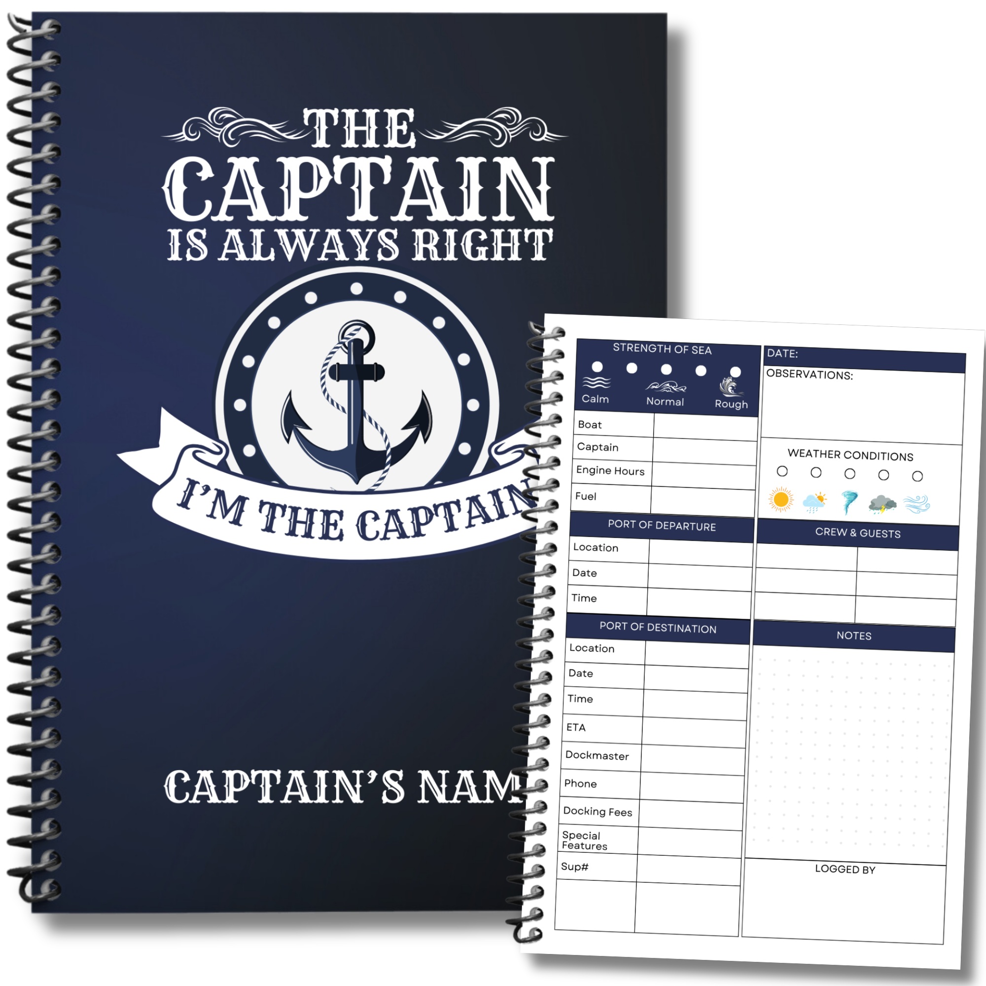Custom Captains Log Book| Personalized Nautical Diary for Boat Captain ...