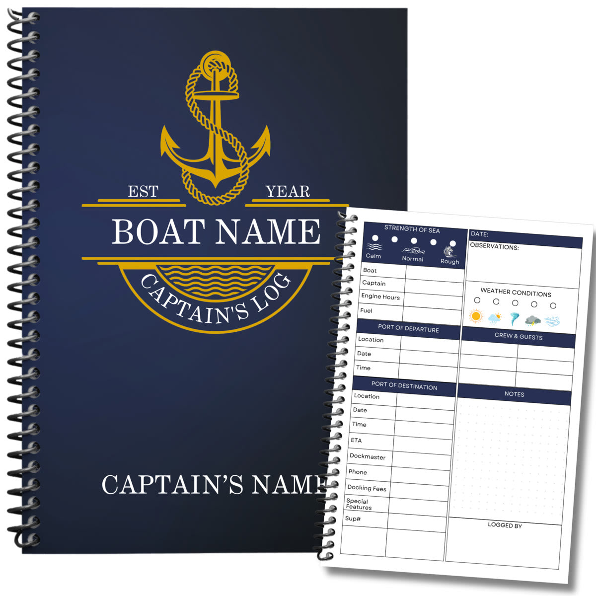 Captain's Log personalized spiral-bound logbook